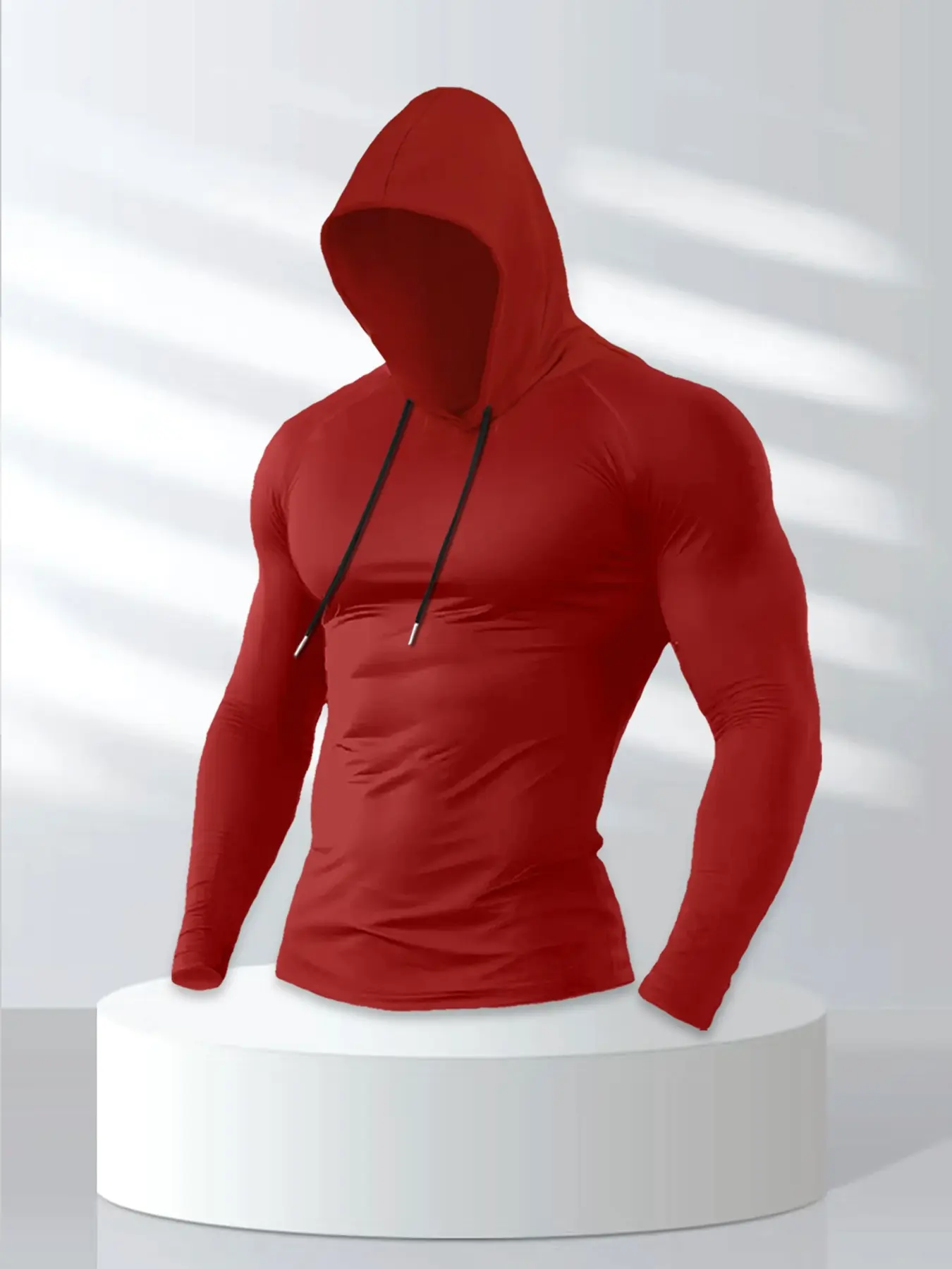 Men's Casual Solid Color Hooded Long Sleeve T-Shirt, Fitness Hoodie, Active Sportswear, Athletic Sports Clothing, Sporty Style Design, Ideal Gift, All Seasons Wear, Fitted H-Type Silhouette