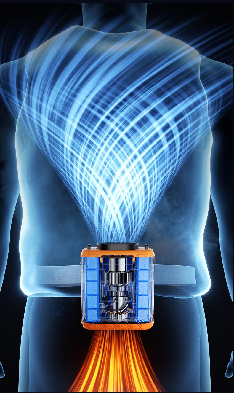 HOOYS Personal Waist Portable Rechargeable Fan, 6000mAh Battery Power bank, 5 Speeds 5300RPM Airflow, LED Light, Wearable Belt Fan for Outdoor, Jobsite, Farms, Traveling, Fishing