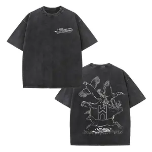 Vintage Black Washed Hunting T-Shirt, Front Mathews Script Logo & Back Full Wildlife Print, Oversized Unisex Tee for Hunting & Casual Style