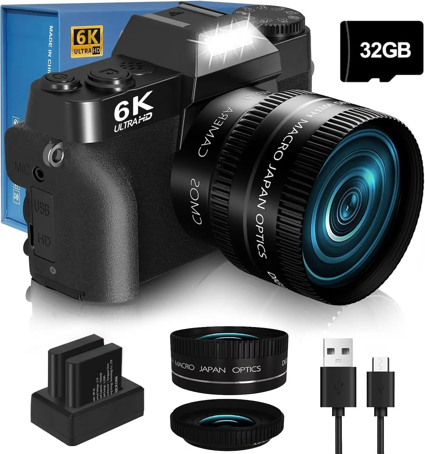2024 Upgrade  Digital Camera for Photography Vlogging Camera for YouTube with WiFi, 180 Flip Screen, 16X Digital Zoom, 52mm Lens, 2 , 32GB  SD Card(Black)