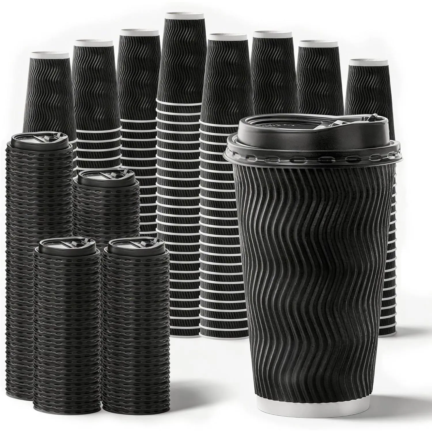 16oz Disposable Coffee Cups with  -200 Pack Insulated Corrugated Paper Cups  Ripple Wall Paper Coffee Cups to Go for Hot/Cold Drinks, Disposable Cups for  Office Party Cafe(Black)