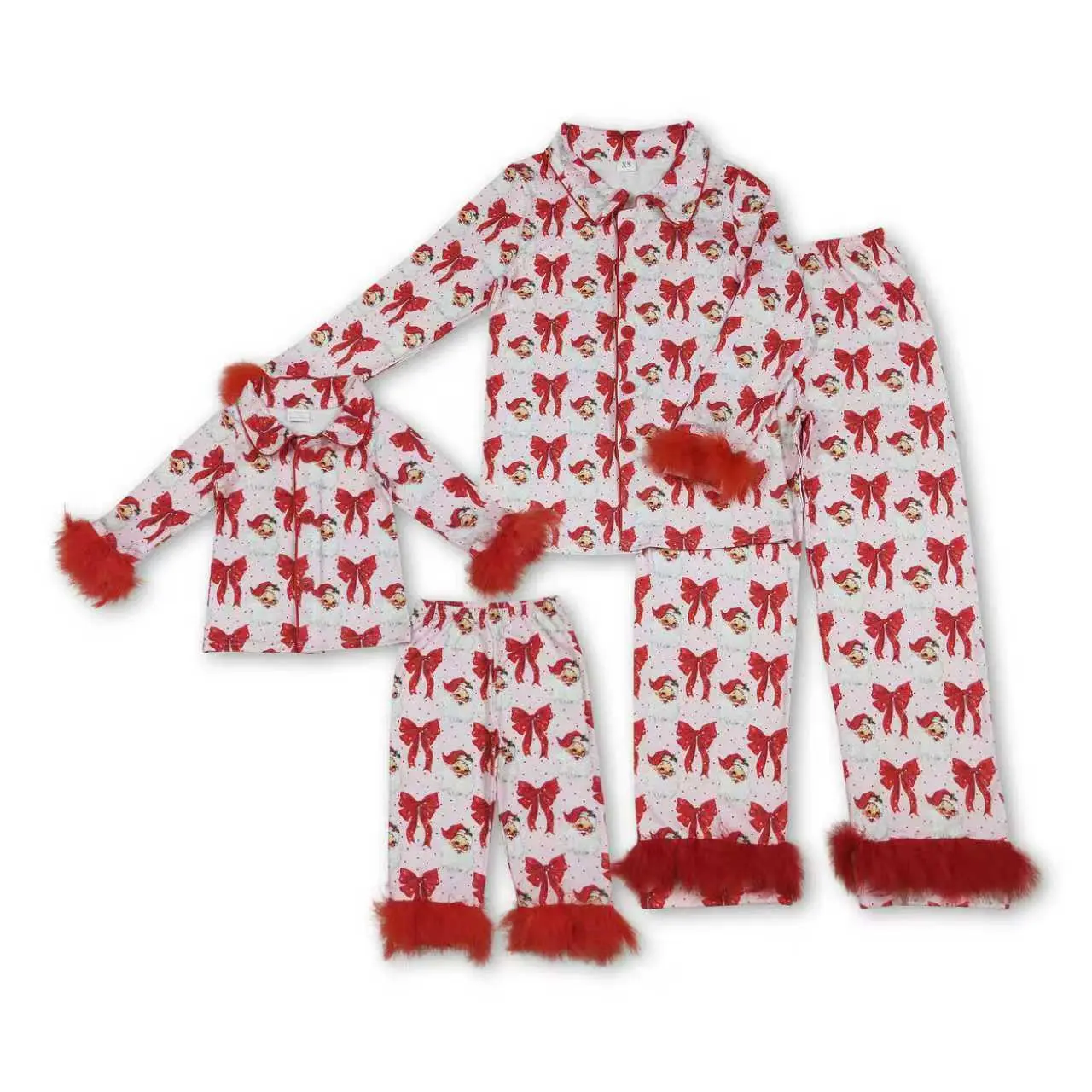 Christmas Pajama Clothing Sets for Family, Festive Print & Solid Cotton Blend Fabric, Matching 1-Piece & 2-Piece Holiday Loungewear, One Piece