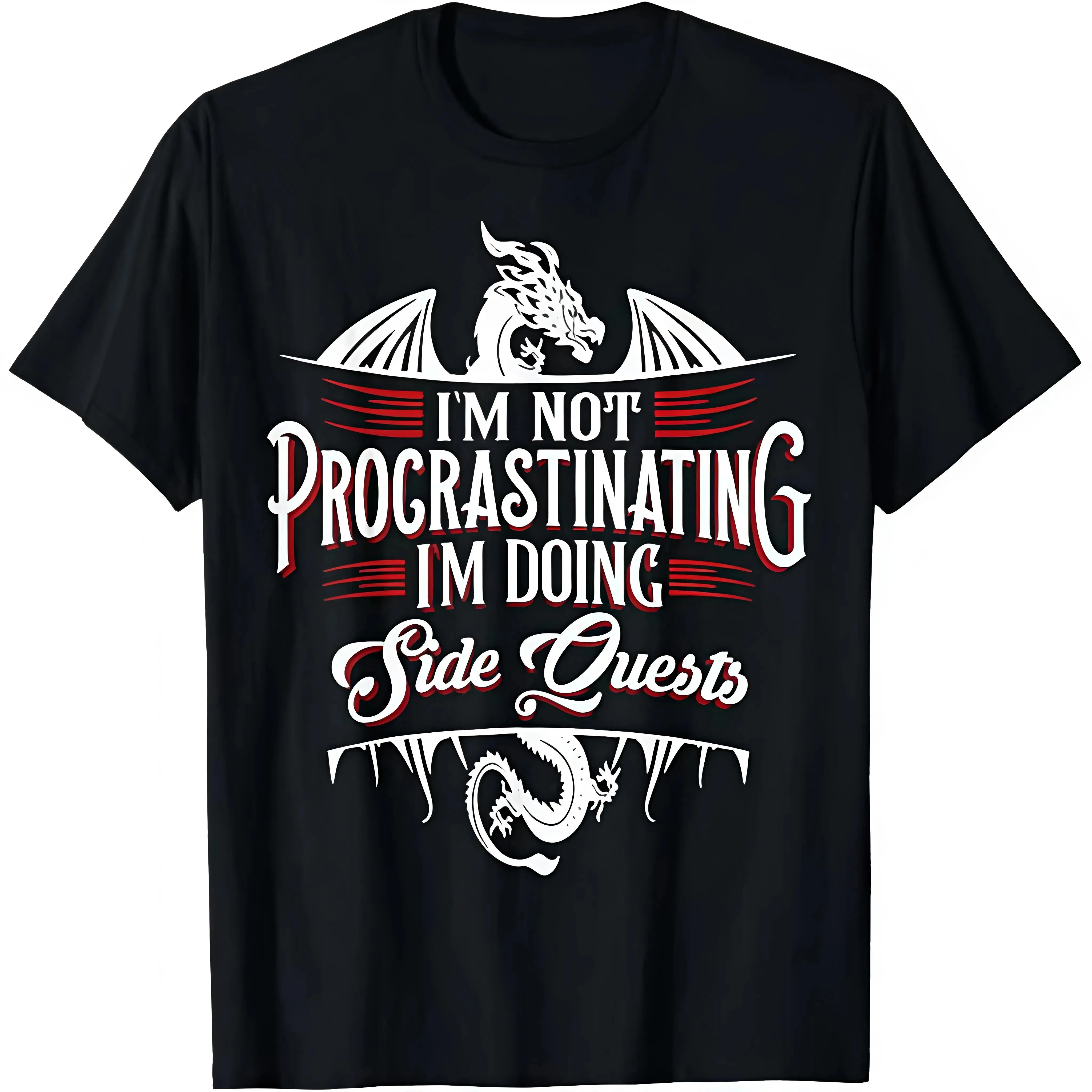 Soft & Comfy T shirt Not Procrastinating Side Quests Funny RPG Gamer Dragons T-Shirt,Casual Summer T-Shirt with Crew Neck,viral graphic tees,Lounge & Casual Attire