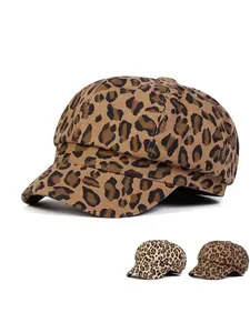 Unisex Leopard Print Octagonal Beret Hat, Adjustable Sun Protection Casual Cap for Spring & Fall, Outdoor Travel Beach Vacation