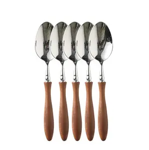 12-Piece 18/10 Stainless Steel Silverware Cutlery Set with Wood Handle, Wood Flatware Set Service for 2, Mirror Polished Utensil, Wooden Handle Made of 100% Wood (2)