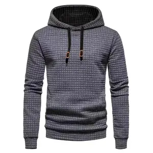 Spring and Autumn Casual Long Sleeve Hooded Rope Patch Jacquard Small Checked Men's Sweater