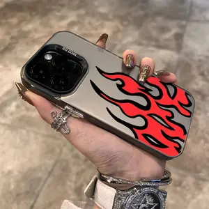 Red Flame Pattern Case For iPhone 16 15 14 13 12 11 Promax Plus Pro , Stylish Patterns with a Vibrant Gradient IMD Laser Phone Case,  It's an  Choice for Shock Resistance, Slip Prevention, And Gifting
