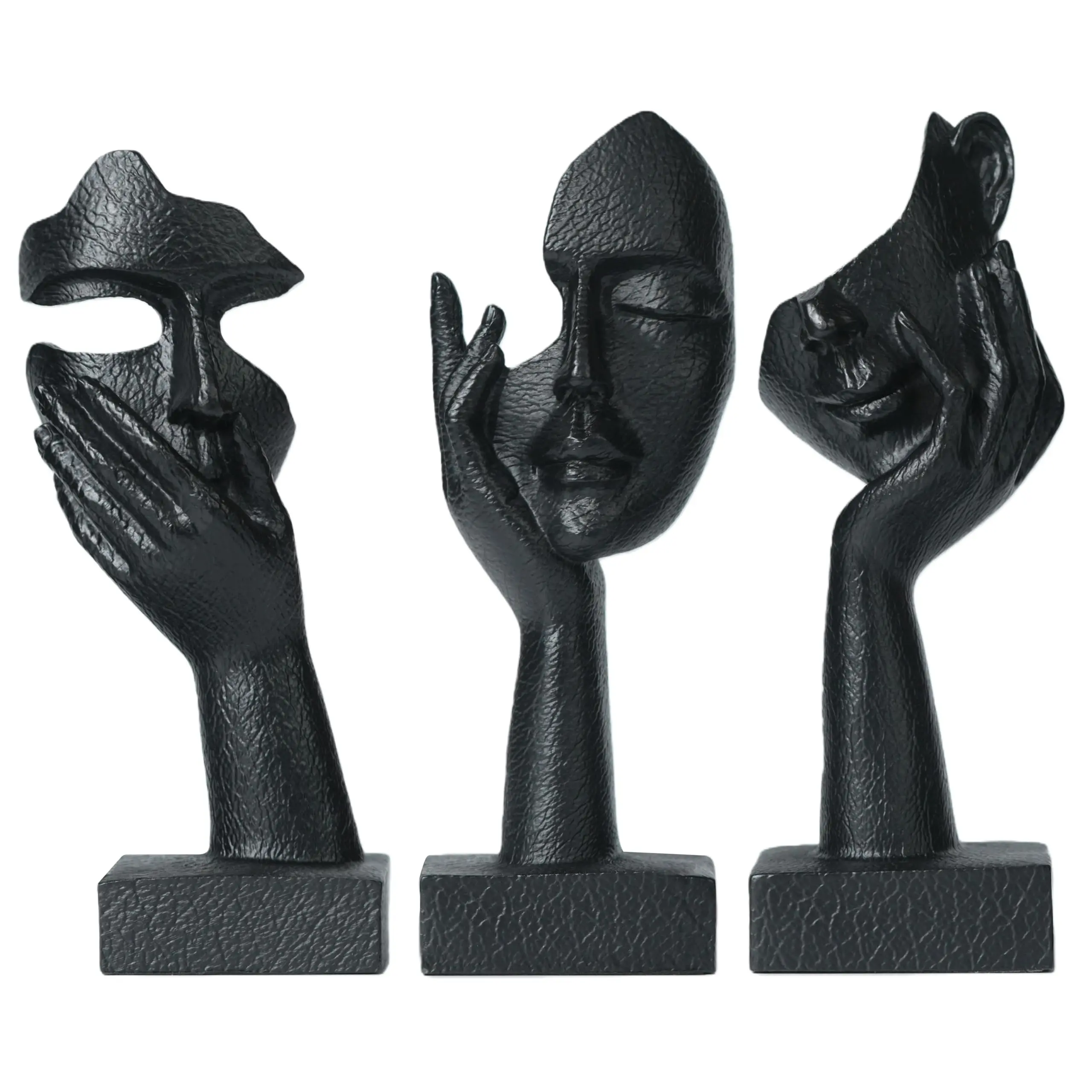 Aris & Juno 3 Piece Abstract Human Figure Statue Set, Modern Black Resin Sculptures, Minimalist Home Decor for Living Room, Office Desk, Shelf, Coffee Table and TV Stand