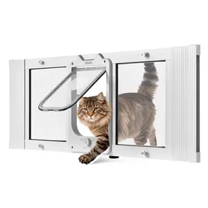 VEVOR Cat Door for Window, Adjustable to Fit Window Width 35-40, 4 Secure Lock Modes, Aluminum Frame and High-Transparency Glass, Magnetic Closure, Weatherproof Quick-Fit Pet Door for Cats, White