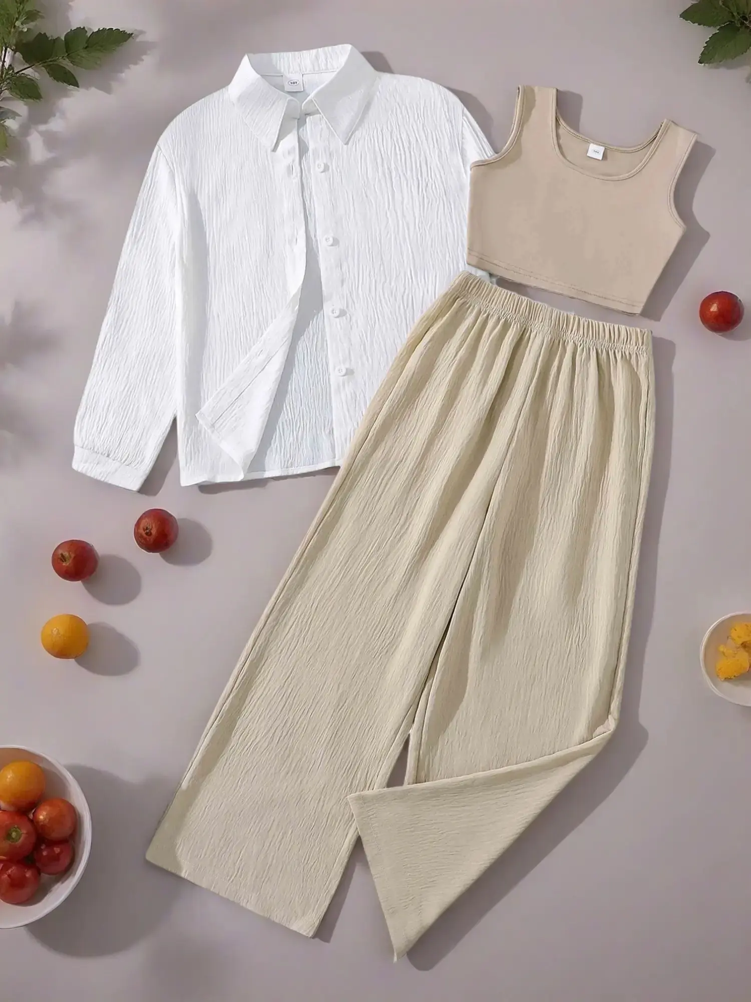 Girls' 3-Piece Matching Outfit Set Suits Vest Inner Layer + Elastic Waist Casual Pants + Button-Up Collar Shirt Jacket, Comfortable Spring & Fall, Matching Outfits Set, Fashion Clothes Sets