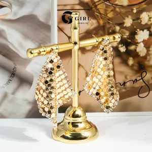 GGIRL 18K Gold Plated Vintage Rhombus Sequin Earrings for Women Sparkly Zirconia Tassel Dangle Earrings Sets Geometric Statement Jewelry Party Wedding, Fashion Jewelry Gifts for Holiday Birthdays Anniversaries