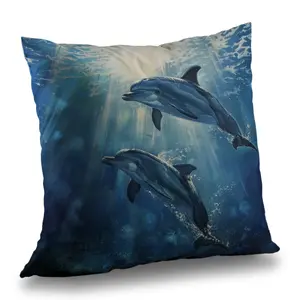 Begin Home Decor C1PT14143S827J 14 x 14 in. Two Dolphins Pillow - Enhance Your Home Decor with Elegance
