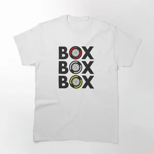 "Box Box Box" F1 Tyre Compound Design T-shirt Ideal for Formula 1 Fans Who Love Thrill of Pit Stop