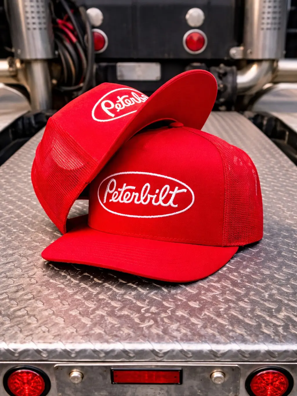 Peterbilt Red Patch Trucker Hat Ver 2, Black Mesh Snapback Cap, Embroidered Patch Hat, Semi Truck Driver Gift, Big Rig Enthusiast Adjustable Cap