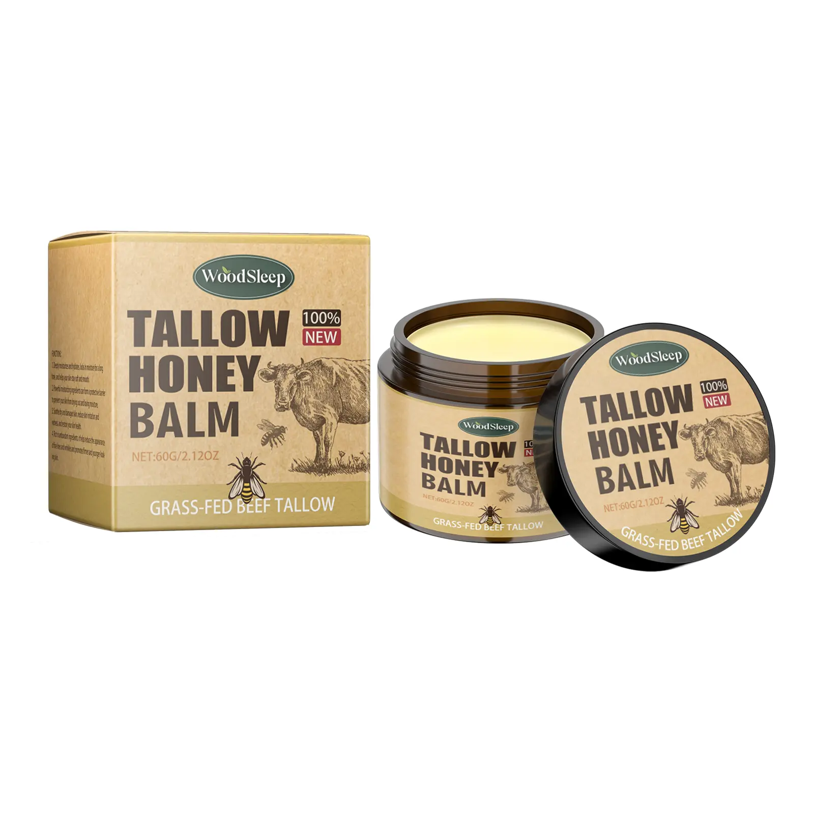Tallow and Honey Facial Cream - Deep Moisturizer for Barrier Repair, Gentle Moisturizing and Nourishing for Dry and Normal Skin