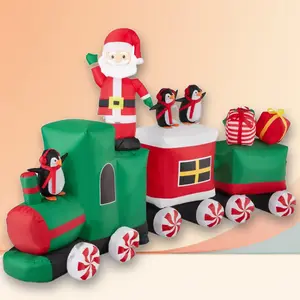 Best Choice Products 8.5 x 5ft Pre-L Inftable Christmas Train & Animated Santa Cus w/ 10 LED Lights, Ground Stakes