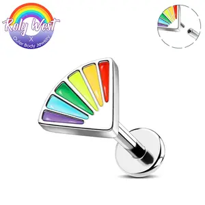 Oufer X Roly Rainbow Fan Cartilage Labret Stud-16G