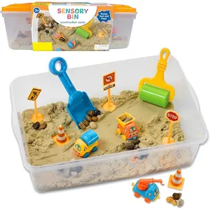 Sensory Bin: Construction Zone Playset - Preschool Learning Activities, Excavator Toys for Boys Ages 3-5+, Outdoor Toys and Gifts for Kids