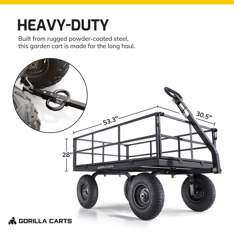 Gorilla Cart GOR1200-COM 9 Cubic Feet Heavy Duty Steel Utility Wagon Cart, Black