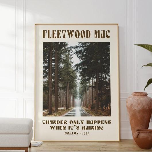 Fleetwood Mac Music Poster, 70's Vintage Wall Art, Song Lyrics Print, Gift For Music Lover Decor Photo[UnFramed](Note: Frame shown for display only)