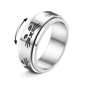 GTHIC Cat Face Rotatable Fidget Spinner Rings for Women Statement Jewelry Daily Wear