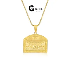GGIRL The Last Supper Solid Heavy Brass Necklace Hip-hop Personality Pendant 3D Carved Vintage Golden Plating 60cm Chain 32.2g Weight
