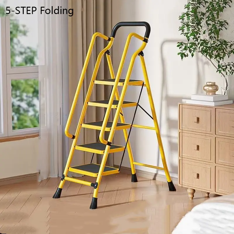 Portable 4-Step Folding Ladder with Handrails - Steel Frame Portable Collapsible Ladder, 500 lbs Capacity, Anti-Slip Wide Pedals, Comfortable and Secure Grip, Compact Folding for Easy Storage, 73.5" H × 20.5" W × 4.7" D, Indoor Home Office Use