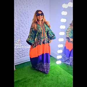 Multiply Color Adire Kampala Bubu Dress with Vibrant Orange and Purple Accents for Stylish Outfits