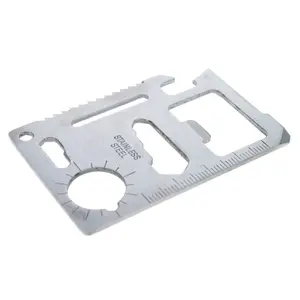 ASR Outdoor 11 in 1 Stainless Steel Credit Card Survival Multi Tool with Keychain Lanyard Compass Bottle Opener, Silver