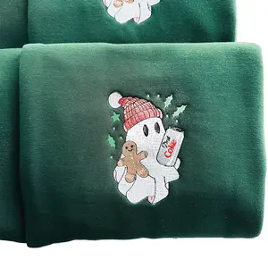 Christmas Ghost Drinking Embroidered Sweatshirt, Christmas Spooky Sweatshirt,Christmas Sweaters Menswear Hoodie Tops Underwear Pullover Wetsuit