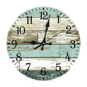 Vintage Wood Clock, 1 Count Hanging Wall Clock, Aesthetic Coastal Style Battery Powered Bathroom Kitchen Clock, Vanity Decor Accessories