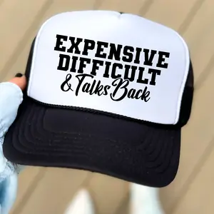 Expensive difficult & talks back Trucker hat, funny trucker hats, summer snapback, neon pink trucker hat, snapback, summer trucker hat, funny sayings on hats, funny hats