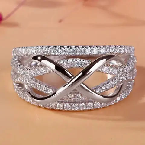Women's Elegant Rhinestone Decor Engagement Ring, Luxury Chic Promise Ring, Trendy Exquisite Jewelry As Gift for Girlfriend, Fashion Engagement Rings, Beautiful Rings