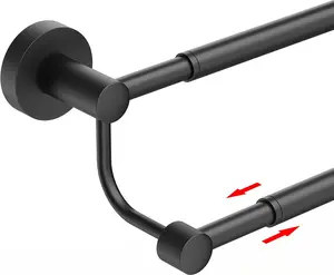 Adjustable 16-26 Inches Double Bath Towel Bar for Bathroom SUS304 Stainless Steel Towel Holder, Hotel Style Wall Mount with Screws Hand Towel Bar Towel Rack Rod Hanger, Matte Black Finish