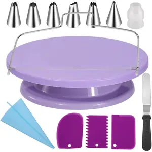 Cake Stand Rotating Turntable kit with Reusable Piping Bag and Piping Tips,Offset Spatula,Cake Decorating Tools for Beginners