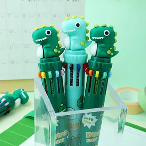 Dinosaur Theme Retractable Ballpoint Pen Set, 10 Colors, Fun Creative Stationery Gift, Smooth Writing, 0.7mm Tip, Back-To-School Essential