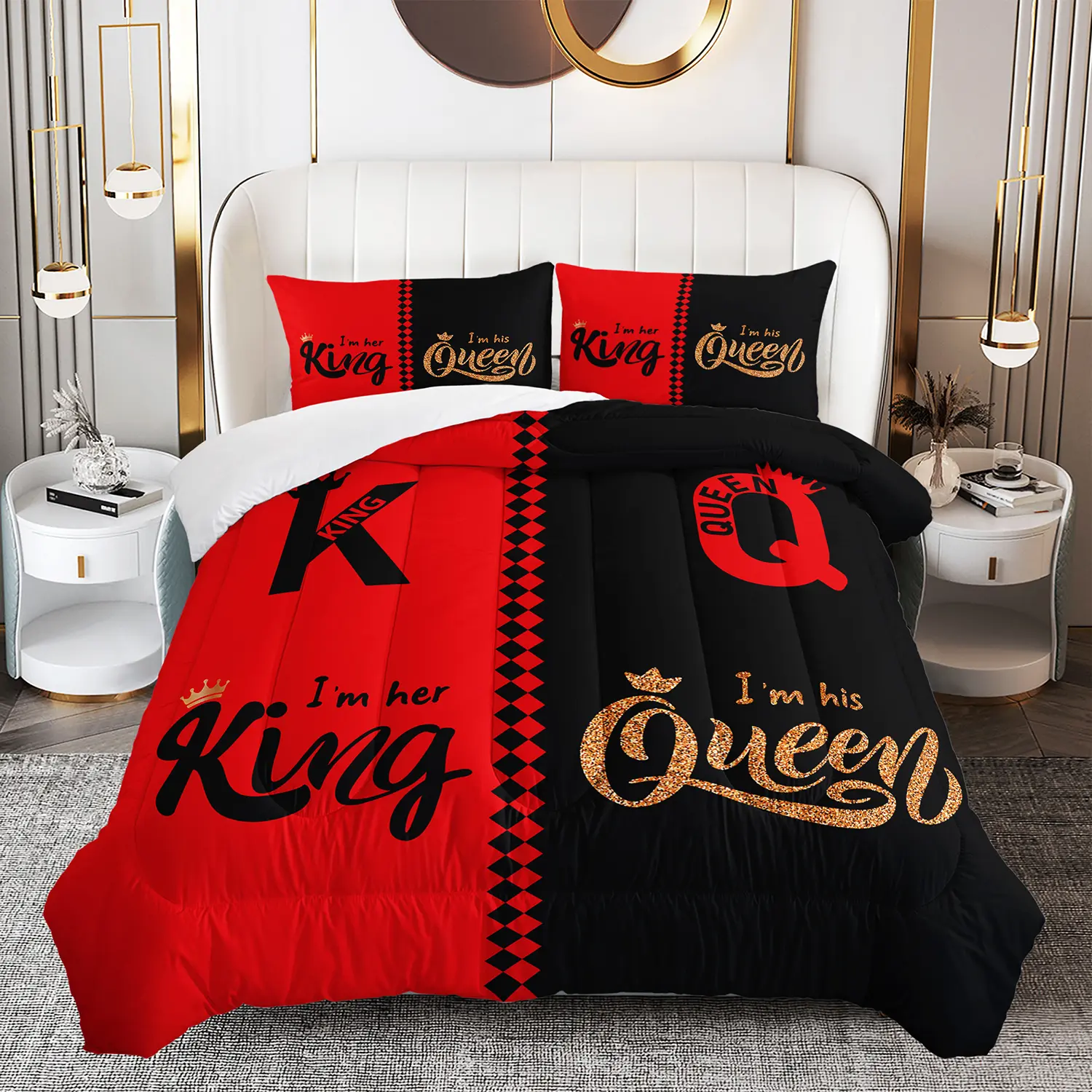 3pcs Decorative Bedding Set - King-Queen Size Reversible Microfiber Comforter Set with 2 Pillowcases, Machine Washable All-Seasons Duvet for Adults’ Bedrooms, Family Gifts