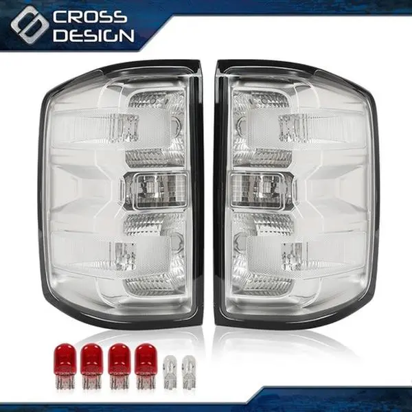 CROSSDESIGN Pair Clear Tail Lights w/ 6 Bulbs Fit For 2014-2019 Chevy Silverado Pickup New