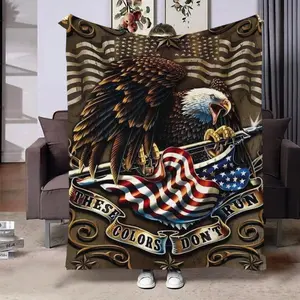 Eagle & American Flag Pattern Blanket, 1 Count Soft and Comfortable Air-conditioned Room Throw, Warm Nap Blanket for Home, Office, Outdoor Camping, Custom Image Blanket
