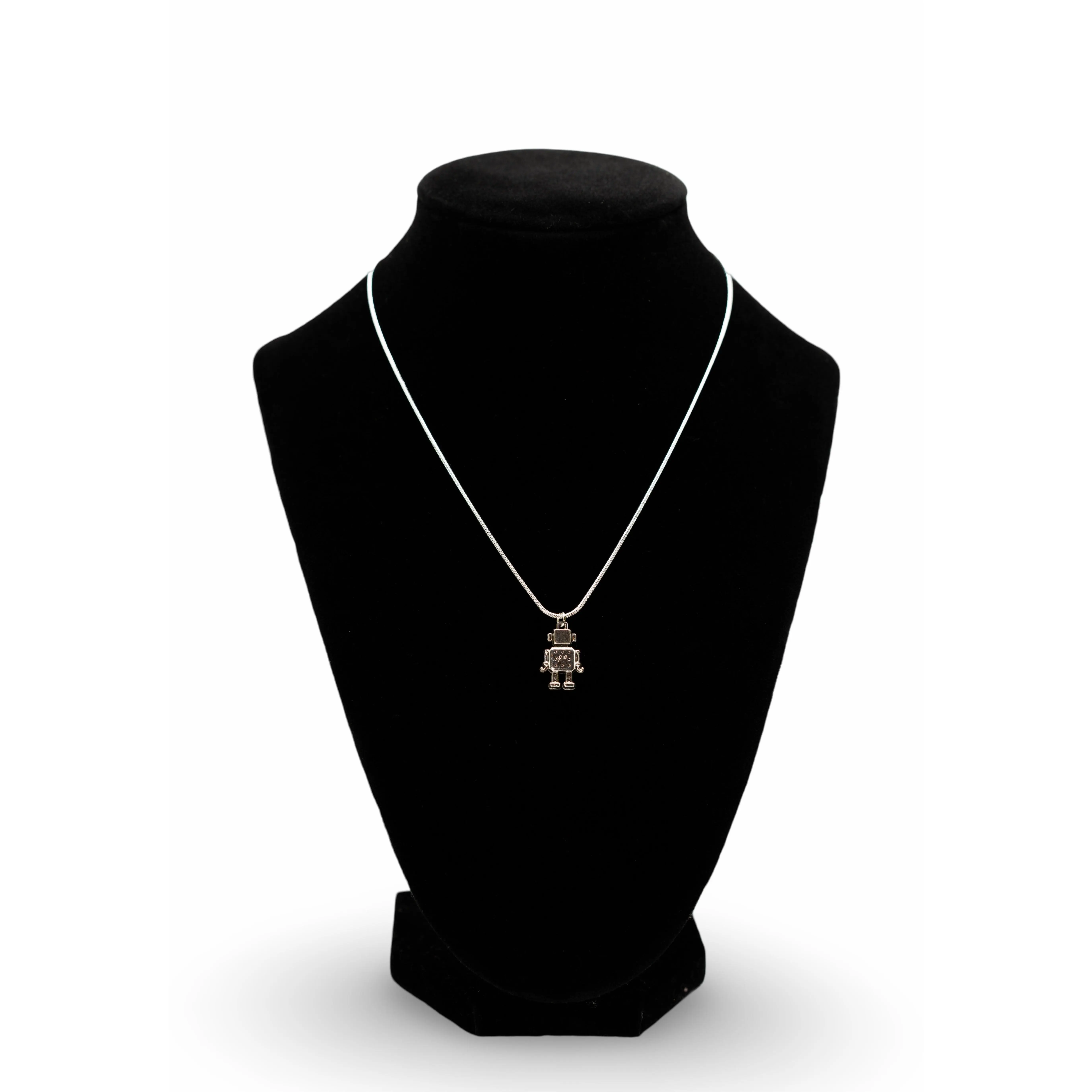Unisex Silver-tone Articulated Robot Pendant Necklace - Sleek Modern Costume Jewelry for Casual Everyday Outfits, Choking Hazard Small Parts