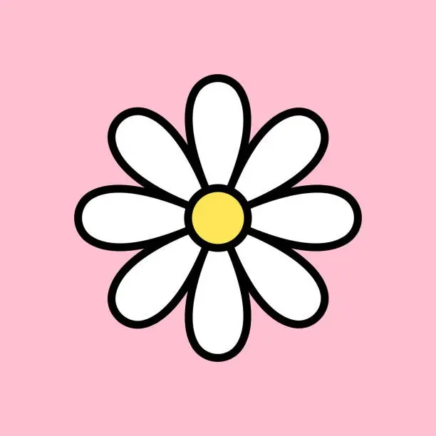 Chamomile Icon White Daisy Symbol With Black Outline Cute Flower Sticker