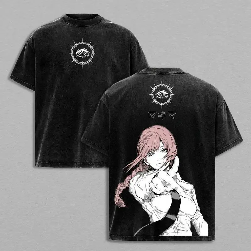Men's Anime Graphic T-shirt, Oversized Vintage Washed 230G Heavyweight Cotton, Relaxed Fit Streetwear Tee with Dropped Shoulders, Tshirt, Figure, Tops, Cargo, Layer