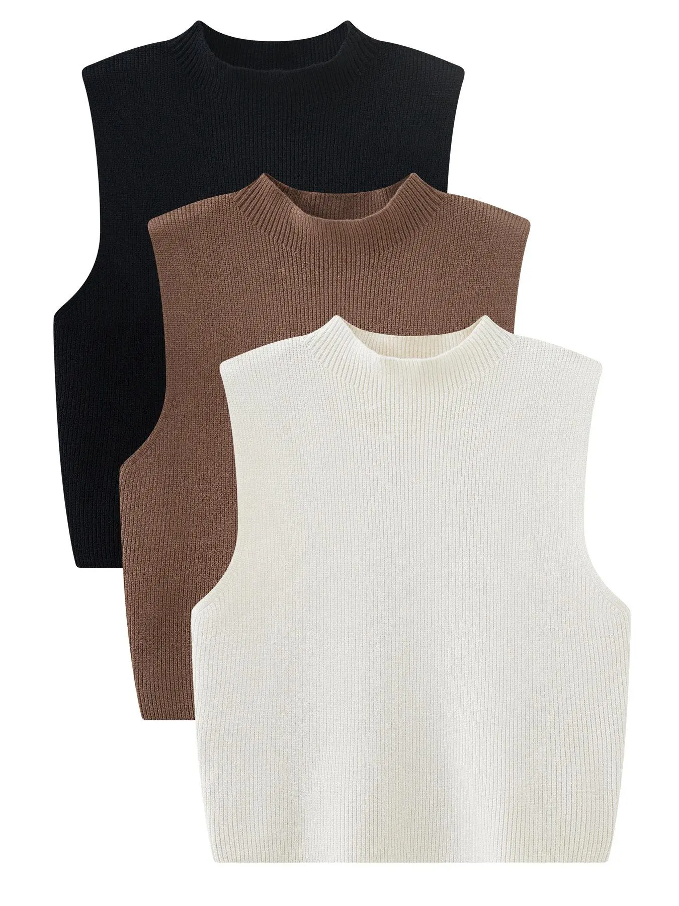Women's Solid Round Neck Sweater Vest, Casual Sleeveless Crew Neck Jumper Vest for Spring & Fall, Fashion Women's Knitwear for Daily Wear, Knit Crop Top, Knit Clothes