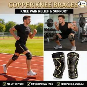 2pack-Knee Compression Sleeves for Men and Women-Copper Knee Braces for Knee Pain, Arthritis, Running and Daily Support – Ultimate Support for Arthritis & Running- Copper Knee Sleeve for Men, Knee Pain Relief & Knees Wrap Supports