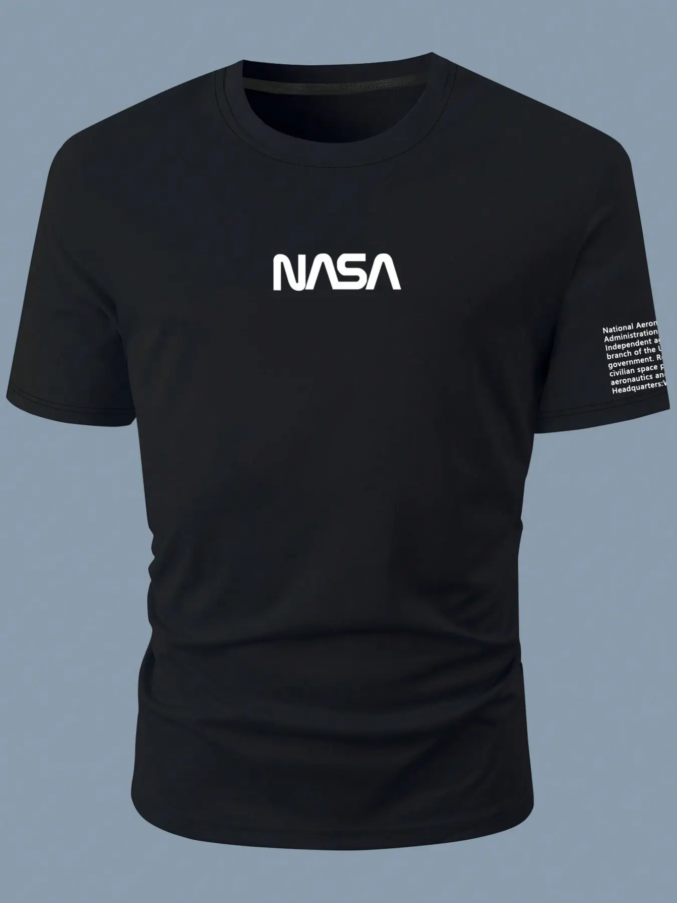 Men's Nasa Print Short Sleeve T-Shirt, Casual Breathable Round Neck Top, Ideal for Daily Wear and Sports, Slim-Fitting Long Apparel