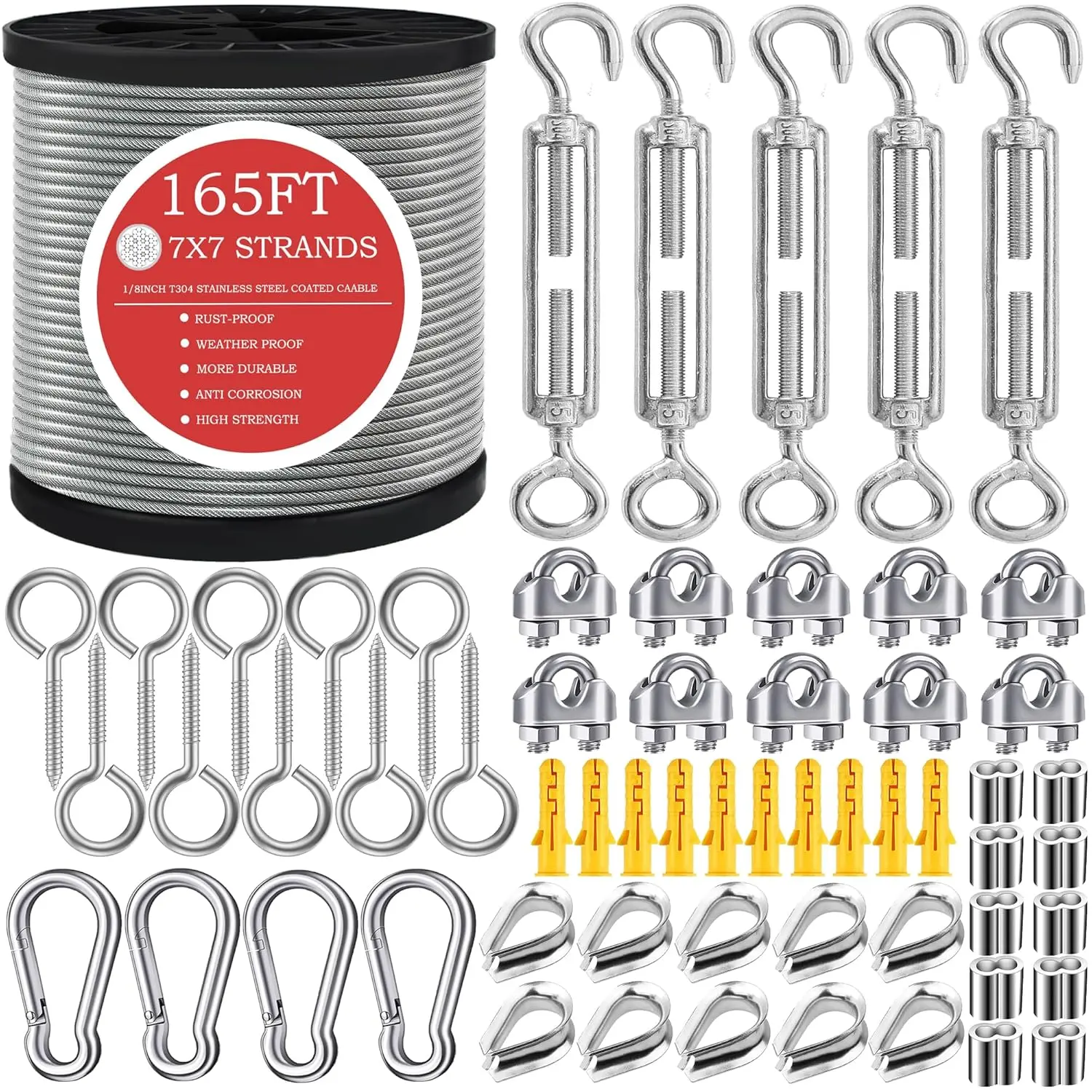 165FT Steel  Kit | M5 Turnbuckle & 1/8" Stainless Steel Wire Rope