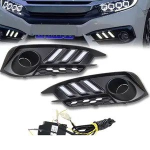 Garvee Daytime Running Light DRL for Honda Civic 2016 2017 2018, LED Switchback Dynamic White DRL Amber Turn Signal Light Blue Low Beam, Fog Light Assembly Fog Light Lamp Front Bumper Light