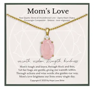 Rose Quartz Necklace – 18K Gold-Plated Pendant for Love & Healing | Mother’s Day Gift for Mom