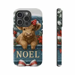 Highland Cow Christmas Phone Case | Blue Truck Noel Holiday Gift, Festive Country Farmhouse Design | Tough Case MagSafe Case for Model X 11 12 13 14 15 16 17 Pro Max S21 S22 S23 S24 S25 Ultra