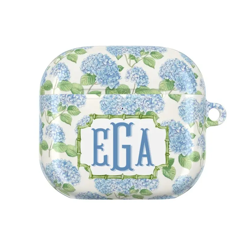 Personalized Hydrangea AirPods Case, Coquette Aesthetic Floral Cover, Custom Name Monogram Gift for Her, AirPods Pro 2 3 Case, Blue Flower